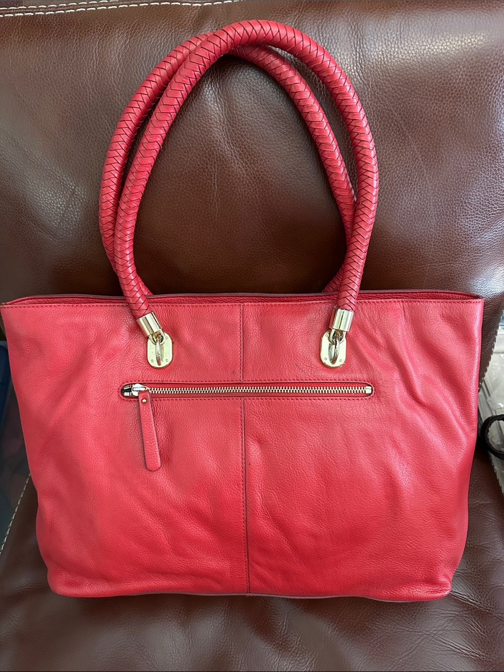Cole Haan Benson Large Leather Top Zip Tote in Red – Gold Hardware